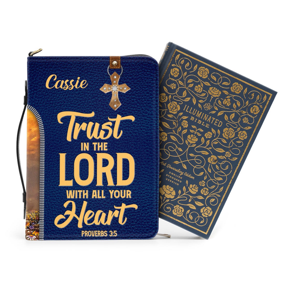 Trust In The Lord With All Your Heart - Proverbs 3:5 Leather Book Cover, Personalized Zippered Bible Cover, Christian Gift, Bible Covers Jesus Gifts
